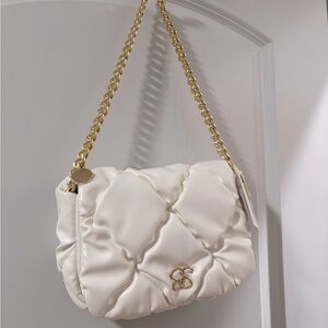 White Quilted Bag with Gold Chain
